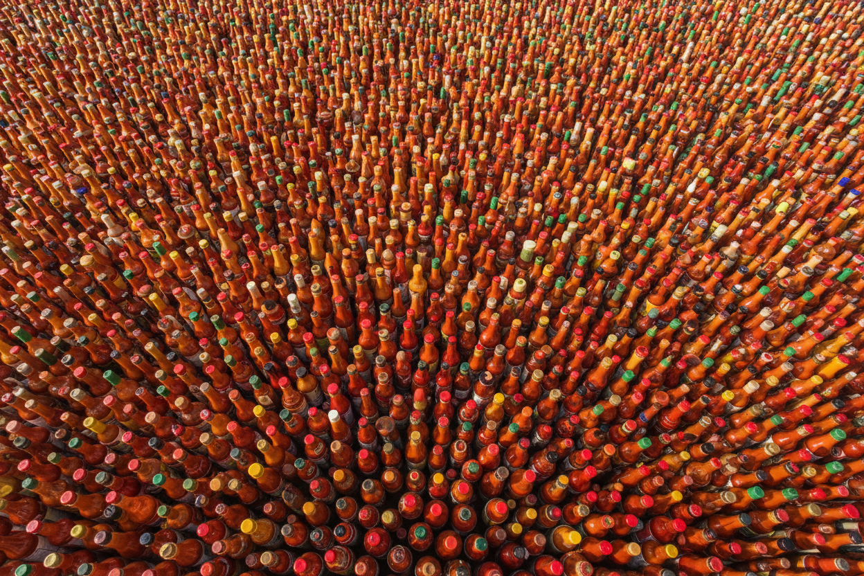 1 million bottles of hot sauce photo taking from above